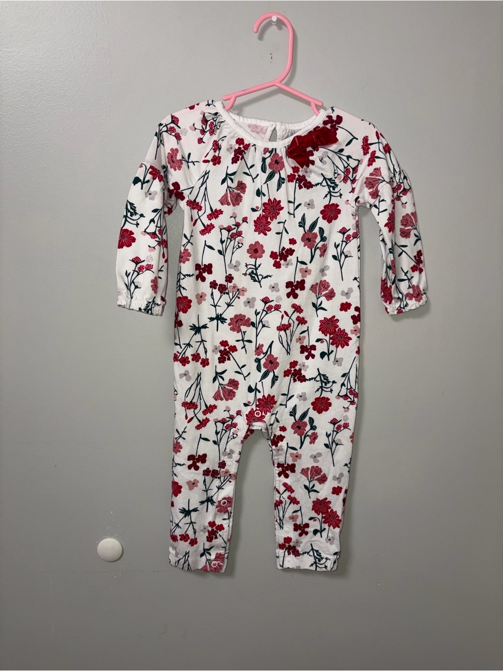 Just One You by Carters White Red Floral Romper Velvet Bow Festive 18M